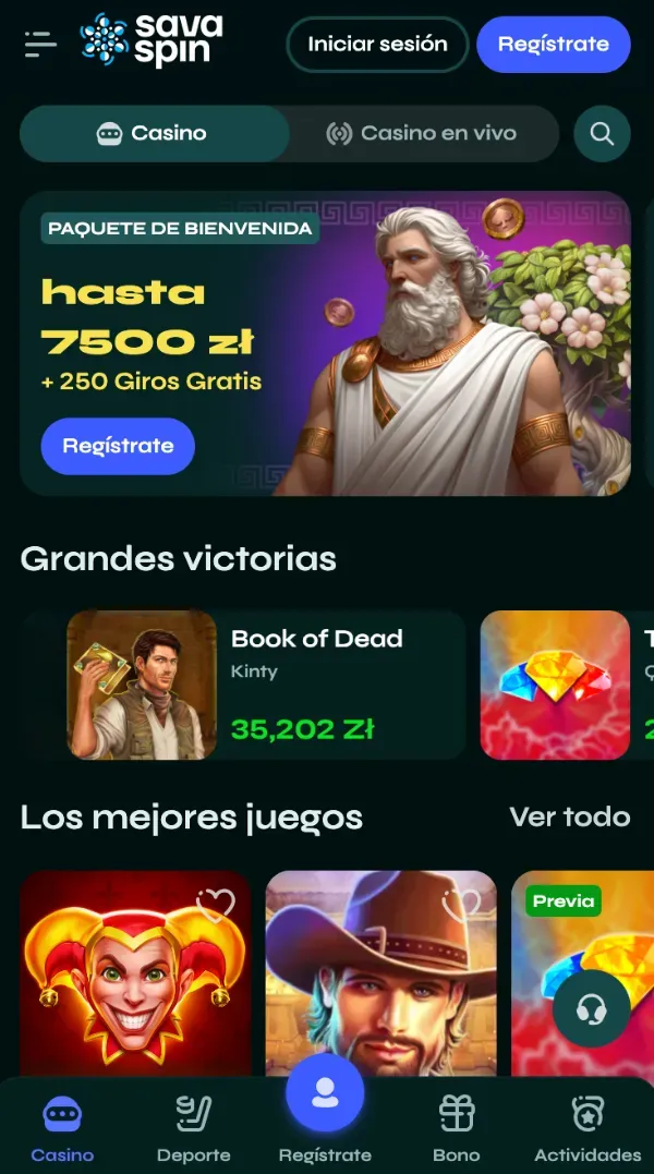 image de la página de Savaspin Casino en móvil en España